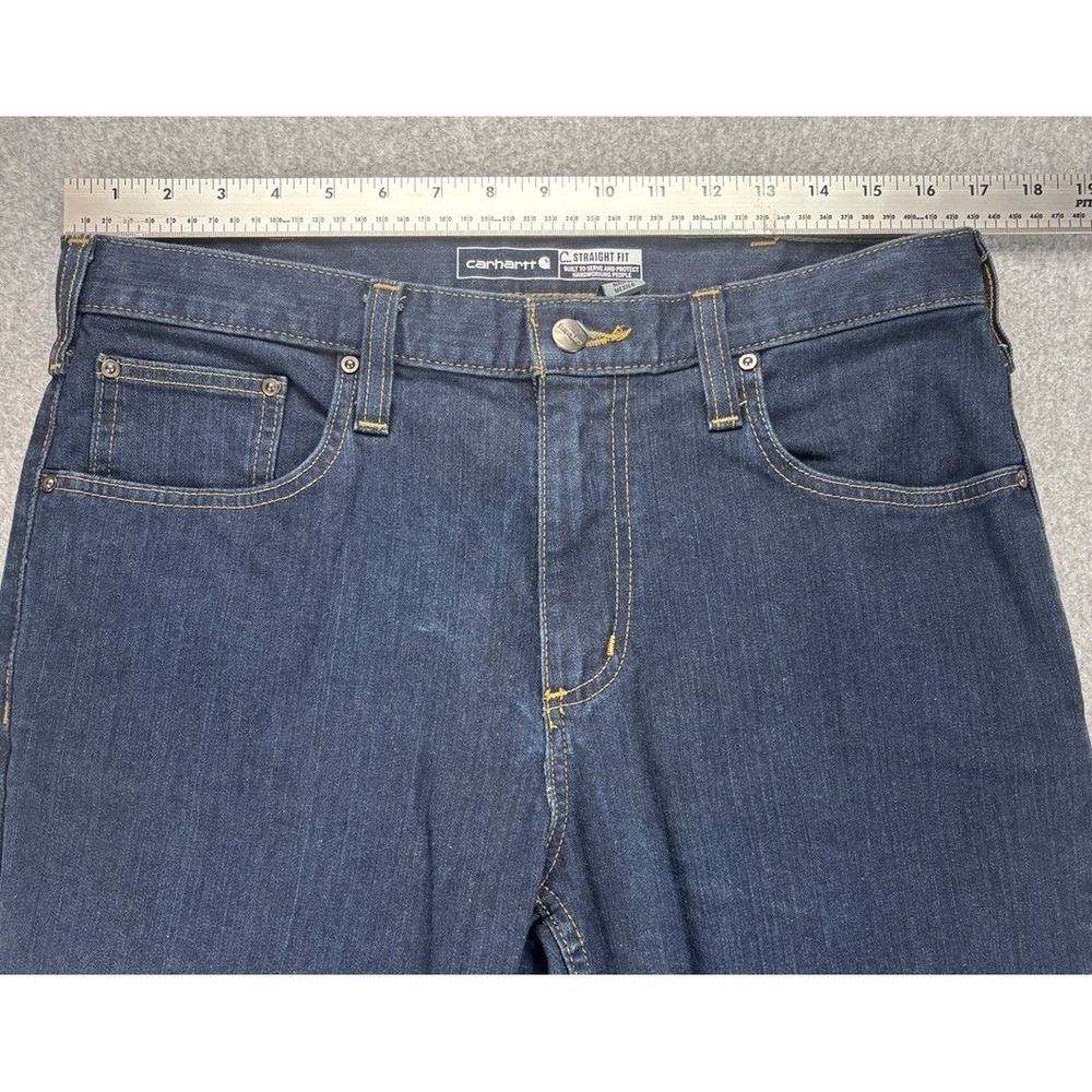 Carhartt Rugged Flex Straight Fit Jeans Mens 33x32 Dark Wash Stretch Denim Ranch - Picture 9 of 12